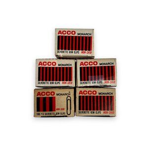 RARE Vintage ACCO Monarch "Silverette" Gem Clips - FULL Boxes - Lot of 5 - (NOS)